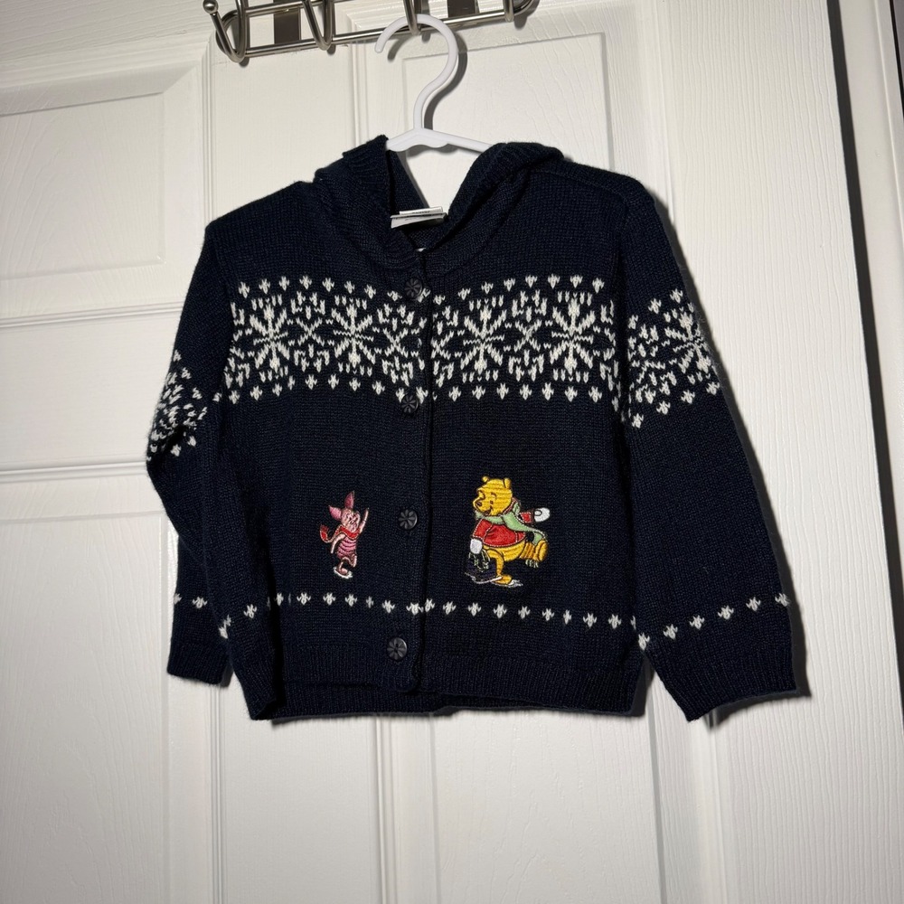 Vintage Winnie the Pooh Piglet Sweater Cardigan Navy Blue 24M disney store
